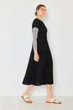 Pleated cap sleeve A-line midi dress - Style#D01CS