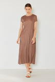 Pleated cap sleeve A-line midi dress - Style#D01CS