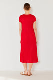 Pleated cap sleeve A-line midi dress - Style#D01CS