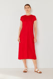 Pleated cap sleeve A-line midi dress - Style#D01CS
