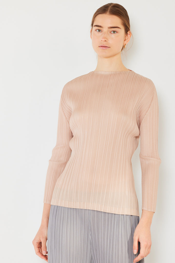 Pleated long sleeve boatneck top - Style#T04LS