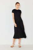 Pleated cap sleeve A-line midi dress - D01CS_Black