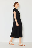 Pleated cap sleeve A-line midi dress - D01CS_Black