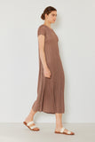 Pleated cap sleeve A-line midi dress - D01CS_Brown Gray