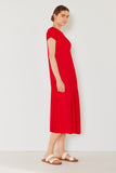Pleated cap sleeve A-line midi dress - D01CS_Red