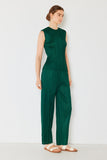 Pleated classic straight long pants - P01BS_Hunter Green