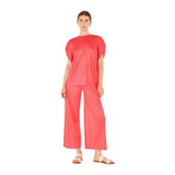 Pleated wide-leg cropped pants w/side pleat - P03WP_Rubine Red