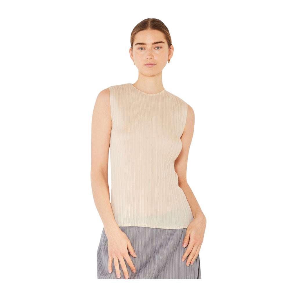 Pleated sleeveless tank top - T01SL_Beige