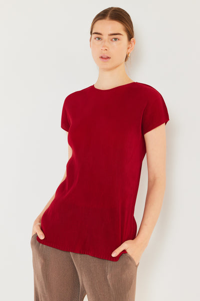 Pleated cap sleeve top - T03CS_Maroon Red