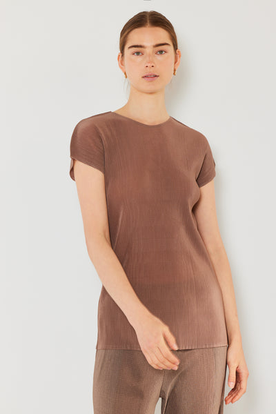 Pleated cap sleeve top - T03CS_Brown