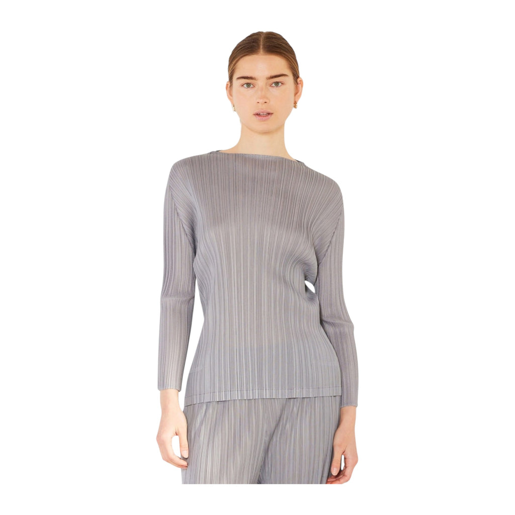Pleated long sleeve boatneck top - T04LS_Gray