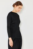Pleated long sleeve boatneck top - T04LS_Black