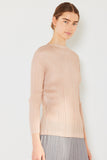 Pleated long sleeve boatneck top - T04LS_Beige
