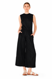 Pleated wide-leg cropped pants w/side pleat - P03WP_Black